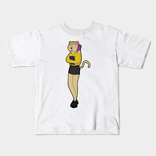 Cat as Secretary with Laptop and Mobile phone Kids T-Shirt